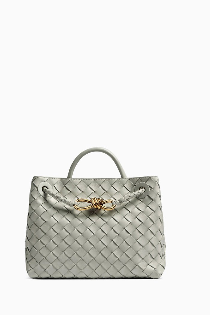 

Small Andiamo Top Handle Bag in Intrecciato Lealther, Grey