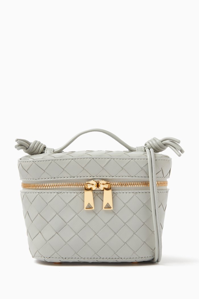 Mini Vanity Case in Intrecciato Lambskin leather, Grey