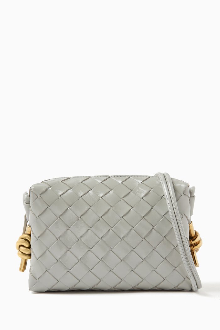 

Mini Loop Camera Bag in Intrecciato Leather, Grey