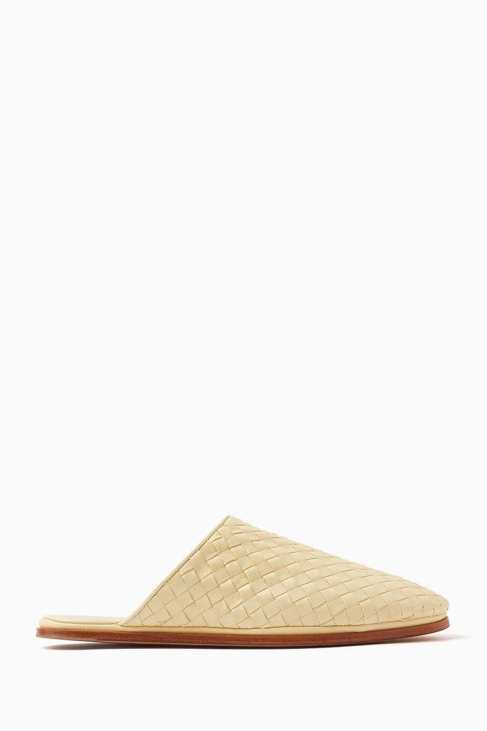 

Open Back Slippers in Intrecciato Leather, Yellow
