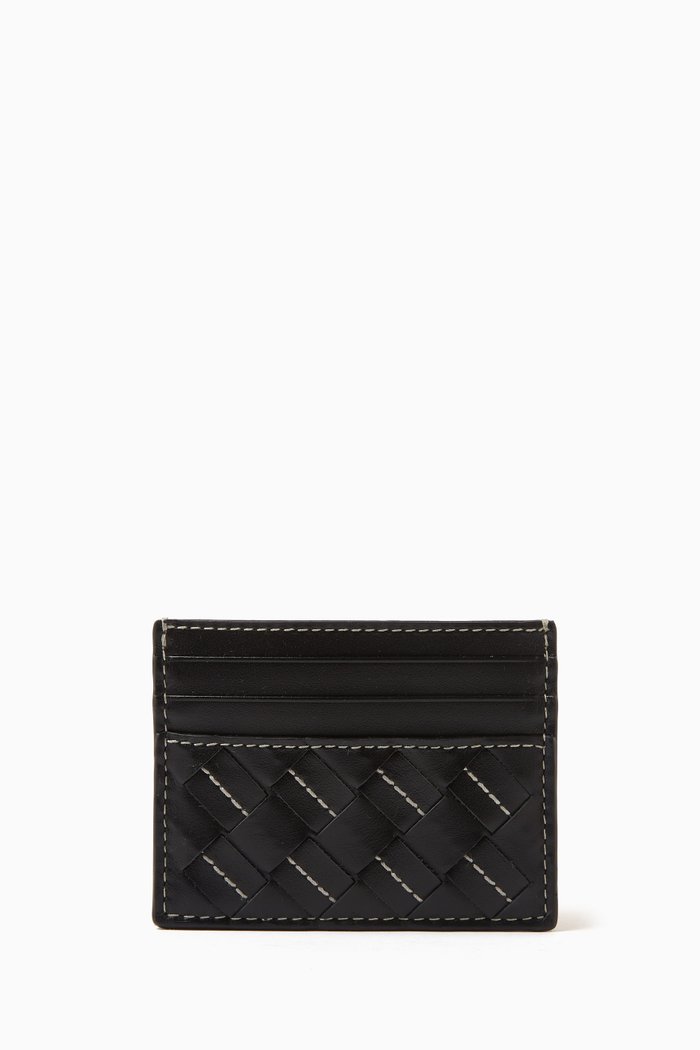 

Credit Card Case in Intrecciato Leather, Black