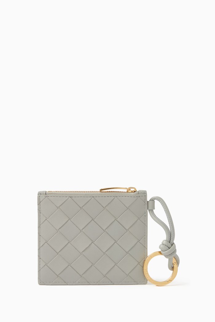 

Zipped Card Case in Intrecciato Leather, Grey