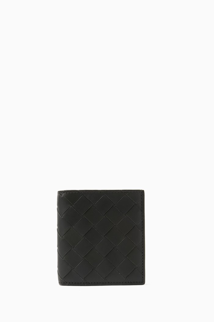 

Slim Bi-fold Wallet in Intrecciato Leather, Green