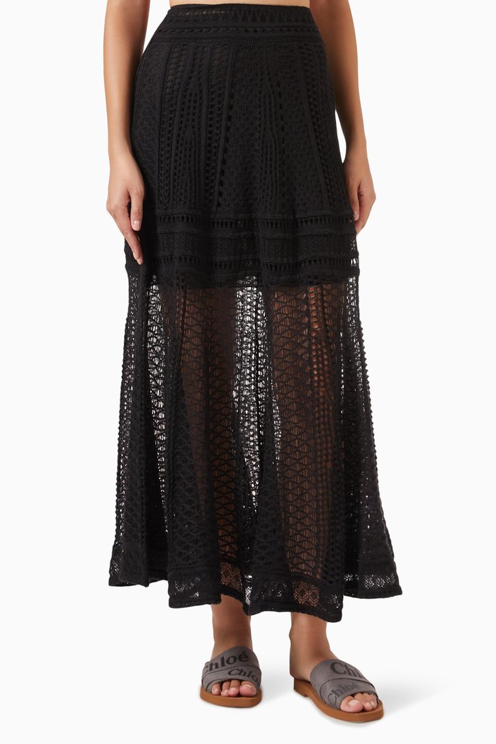

Flared Maxi Skirt in Cashmere-Blend, Black