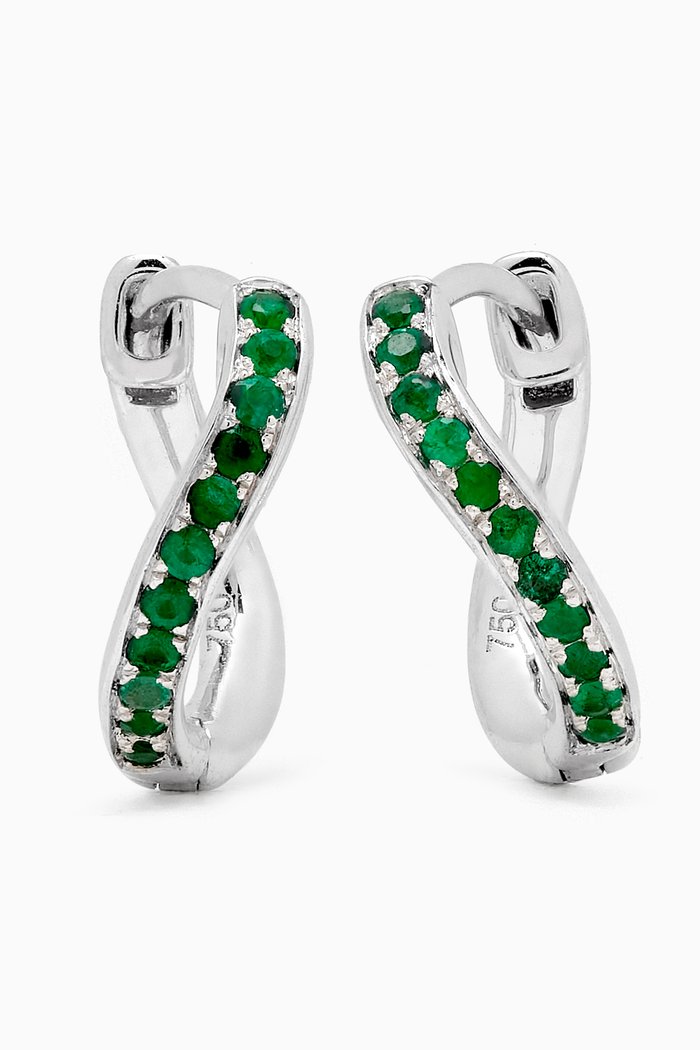 

Mini Infinity Hoops with Emeralds in 18kt White Gold