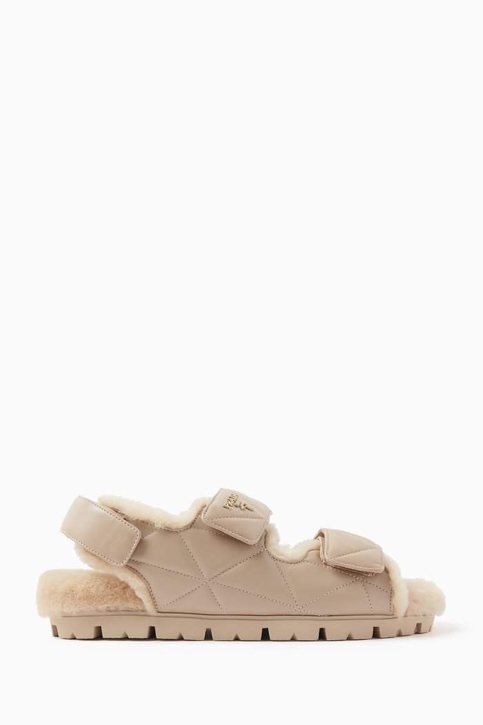 

Flat Sandals in Nappa Leather & Shearling, Neutral