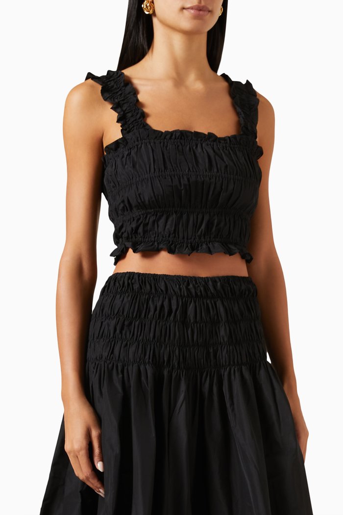 

Smocked Crop Top in Recycled-polyester, Black