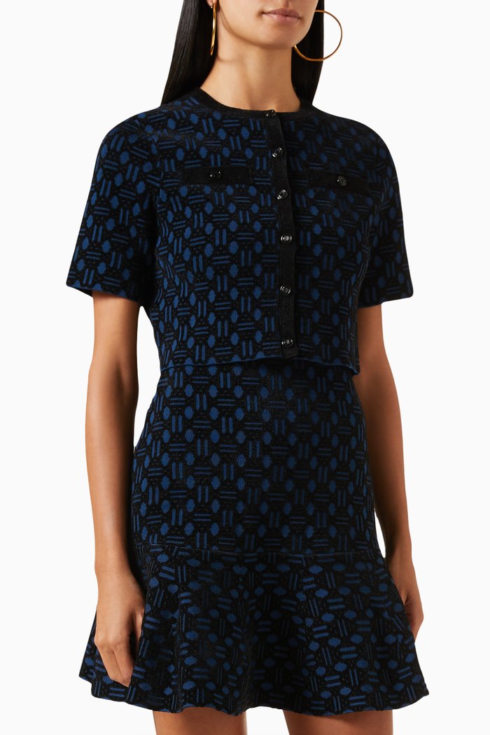

Flared Mini Dress in Velvet-jacquard, Blue