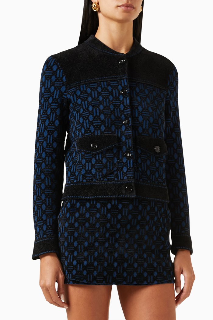 

Slim Crop Jacket in Velvet-jacquard, Blue
