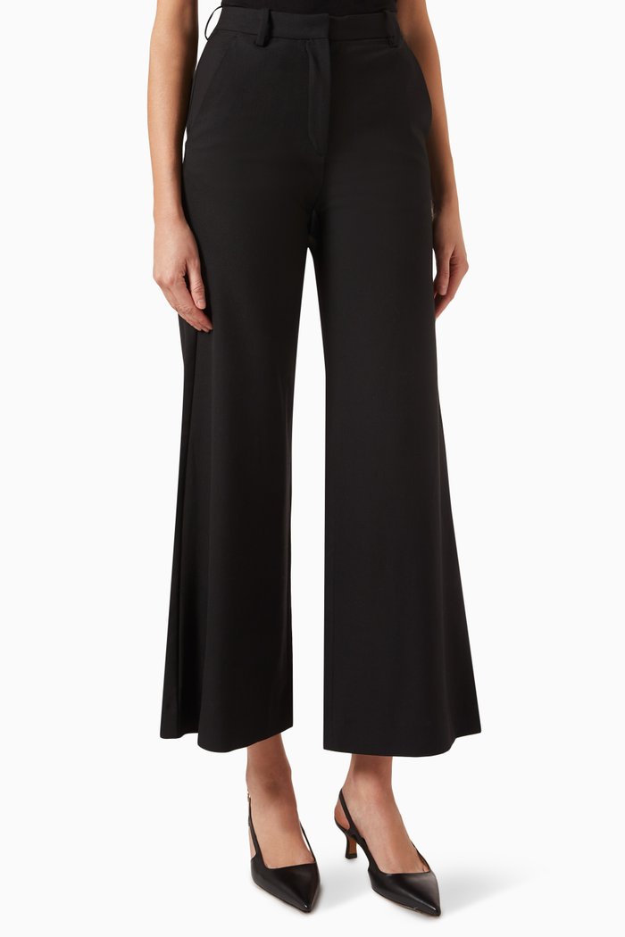 

High-waist Flared Pants in Wool-blend, Black