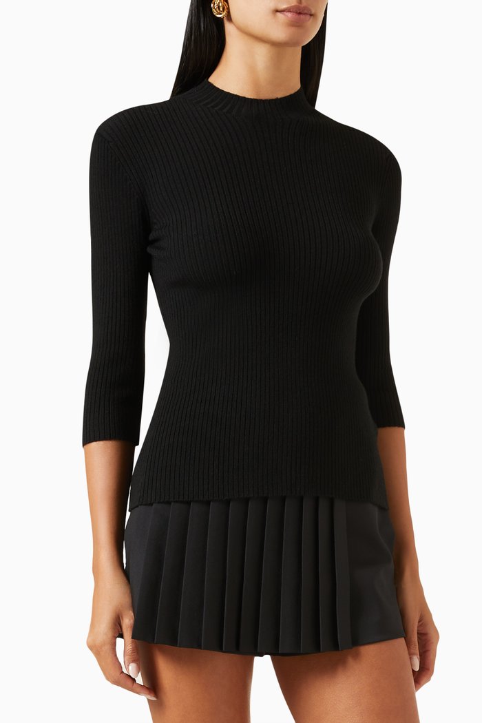 

Clover Studs Sweater in Ribbed Knit, Black