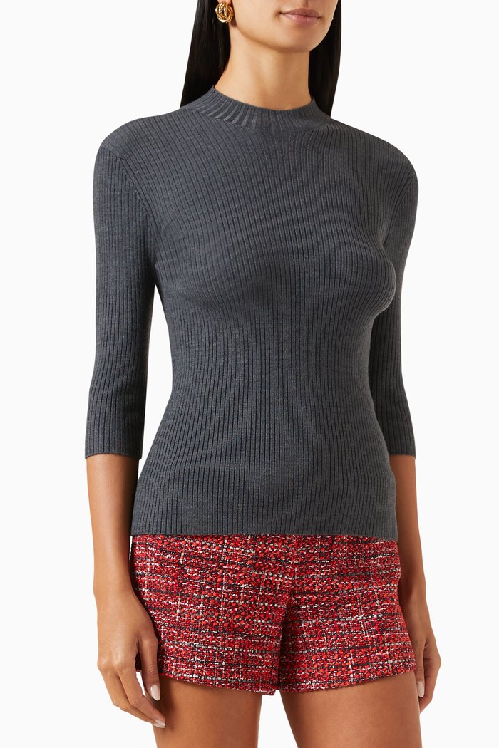 

Clover Studs Sweater in Ribbed Knit, Grey