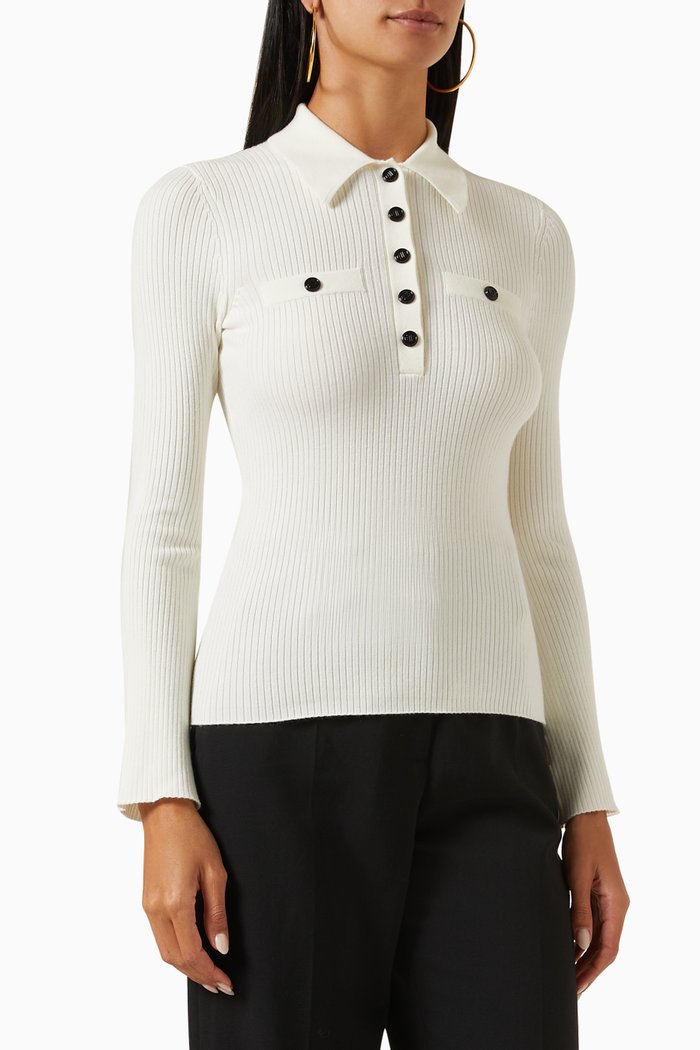 

Buttoned Sweater in Ribbed Knit, Neutral