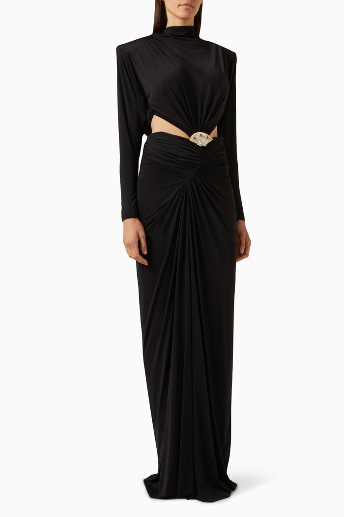

Crystal-embellished Maxi Dress in Jersey, Black