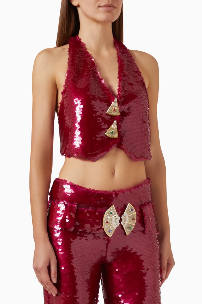 

Halterneck Vest in Sequin, Pink