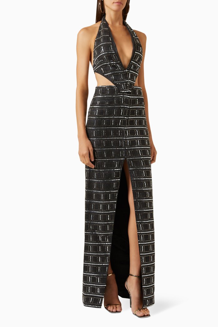 

Sequin-embellished Halterneck Dress, Grey