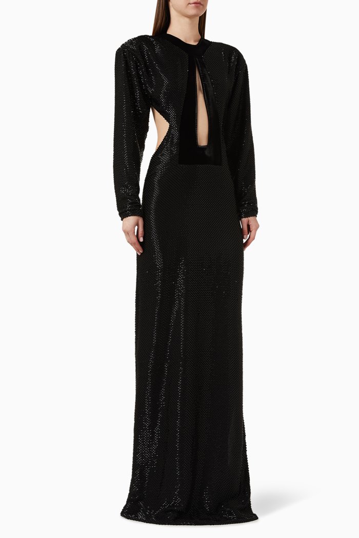 

Bead-embellished Cut-out Maxi Dress, Black