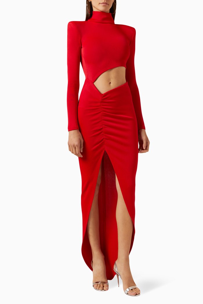 

Ruched Cut-out Dress in Rayon-knit, Red