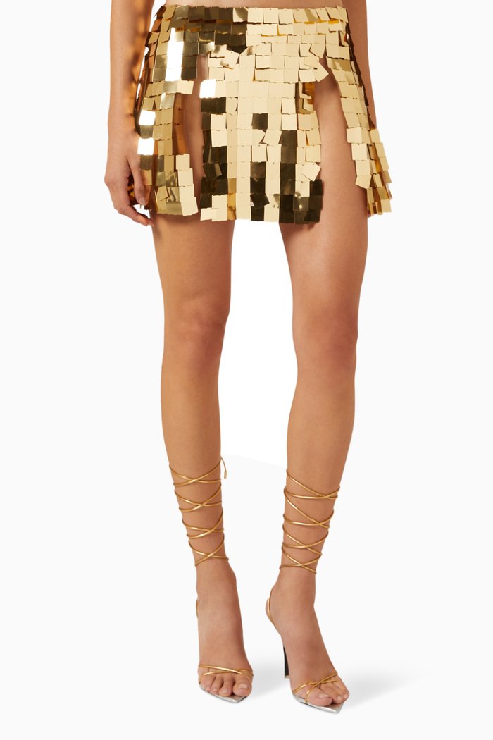 

Sequin-embellished Mini Skirt, Gold