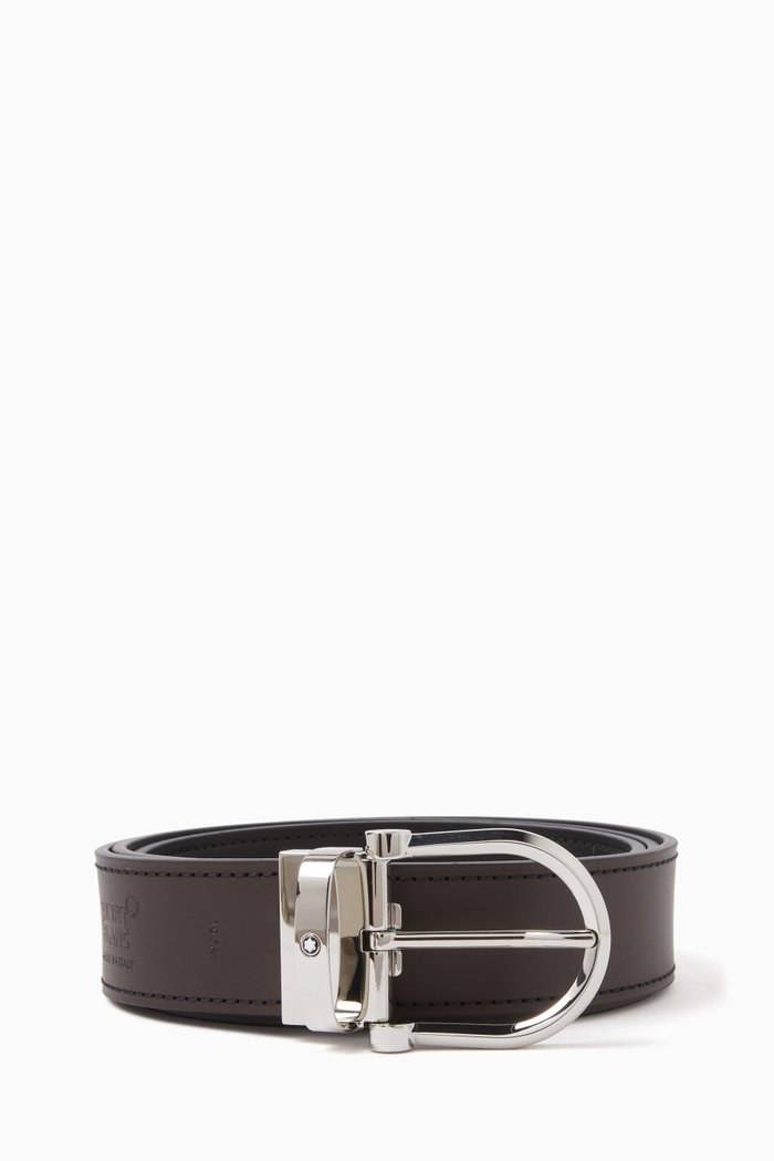 

Reversible Horseshoe Buckled Belt in Leather, 35mm, Brown