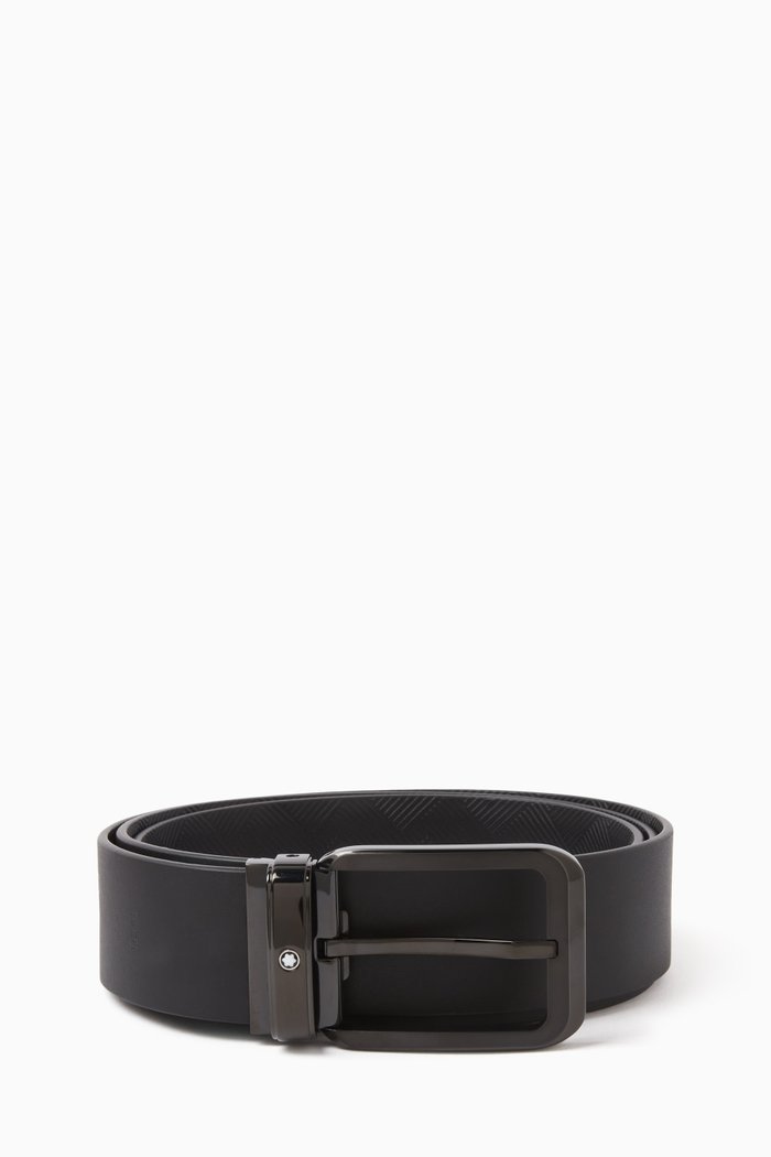 

Reversible Buckled Belt in Leather, 35mm, Black