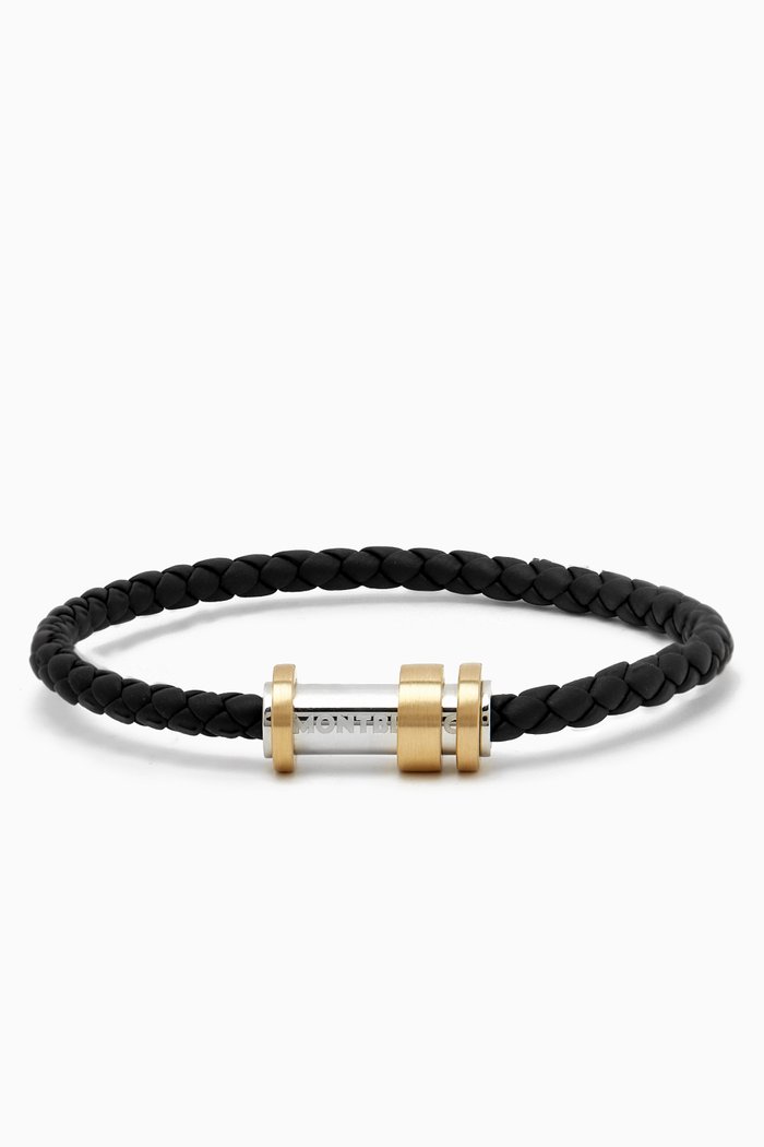 

1858 Geosphere Bracelet in Stainless Steel & Leather, Black