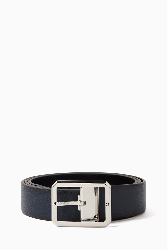 

Reversible Octagonal Buckled Belt in Leather, 35mm, Blue