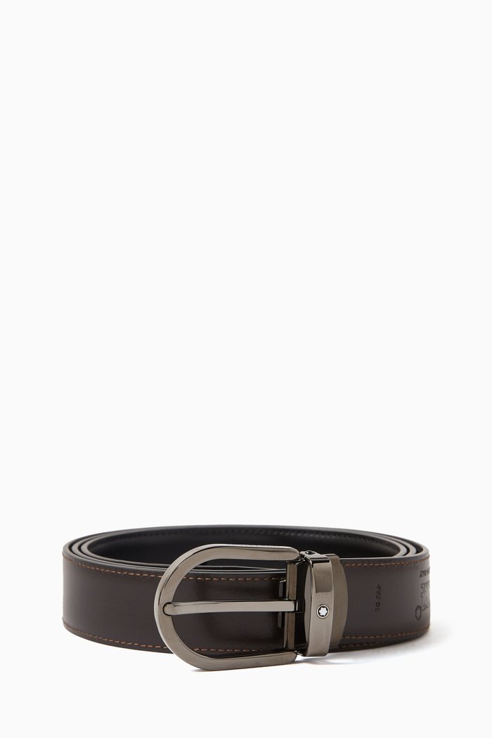 

Reversible Horseshoe Buckle Belt in Leather, 30mm, Brown