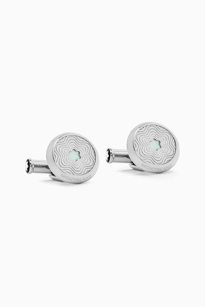 

Round Star Cufflinks in Stainless Steel, Silver