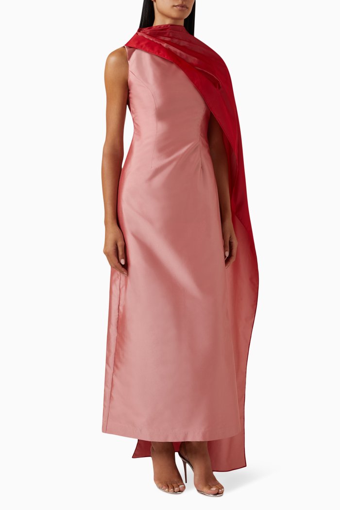 

Two-tone Scarf Maxi Dress in Taffeta, Pink