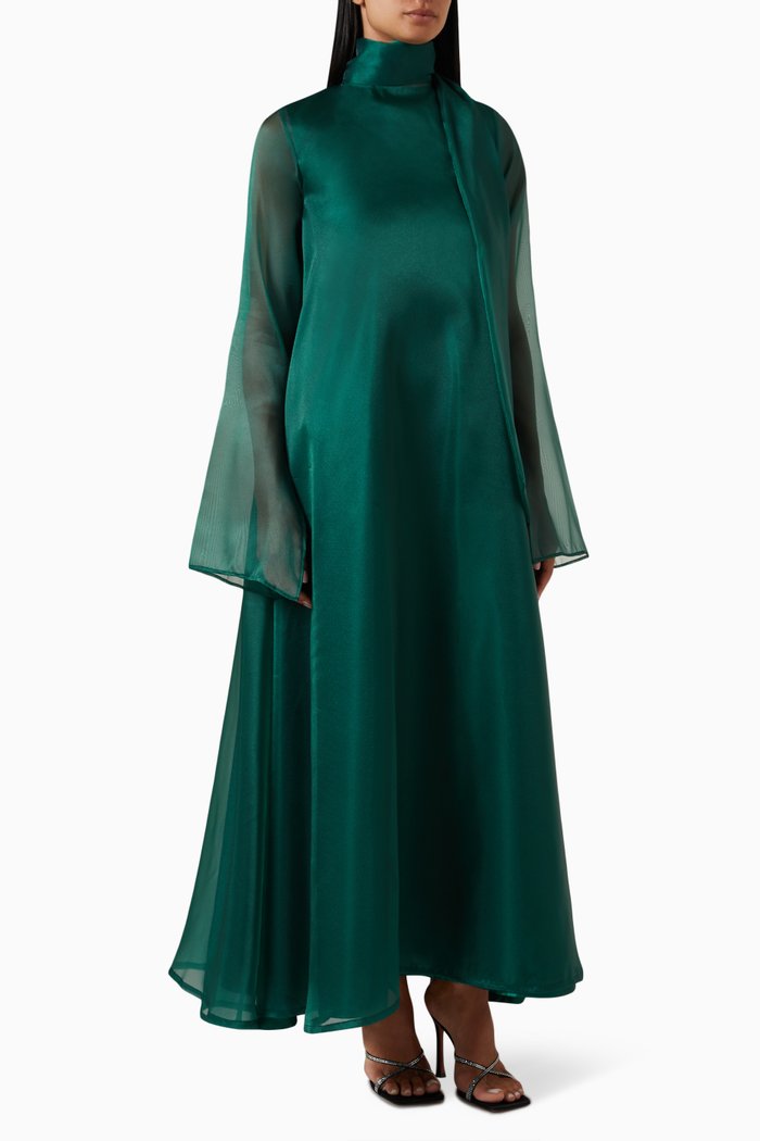 

Cloche Maxi Dress in Ombré Organza, Green