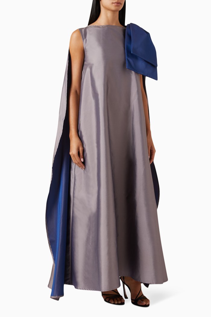 

Colour-block Cape Maxi Dress in Taffeta, Grey
