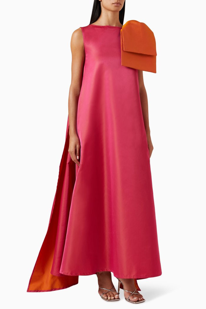 

Colour-block Cape Maxi Dress in Taffeta, Pink