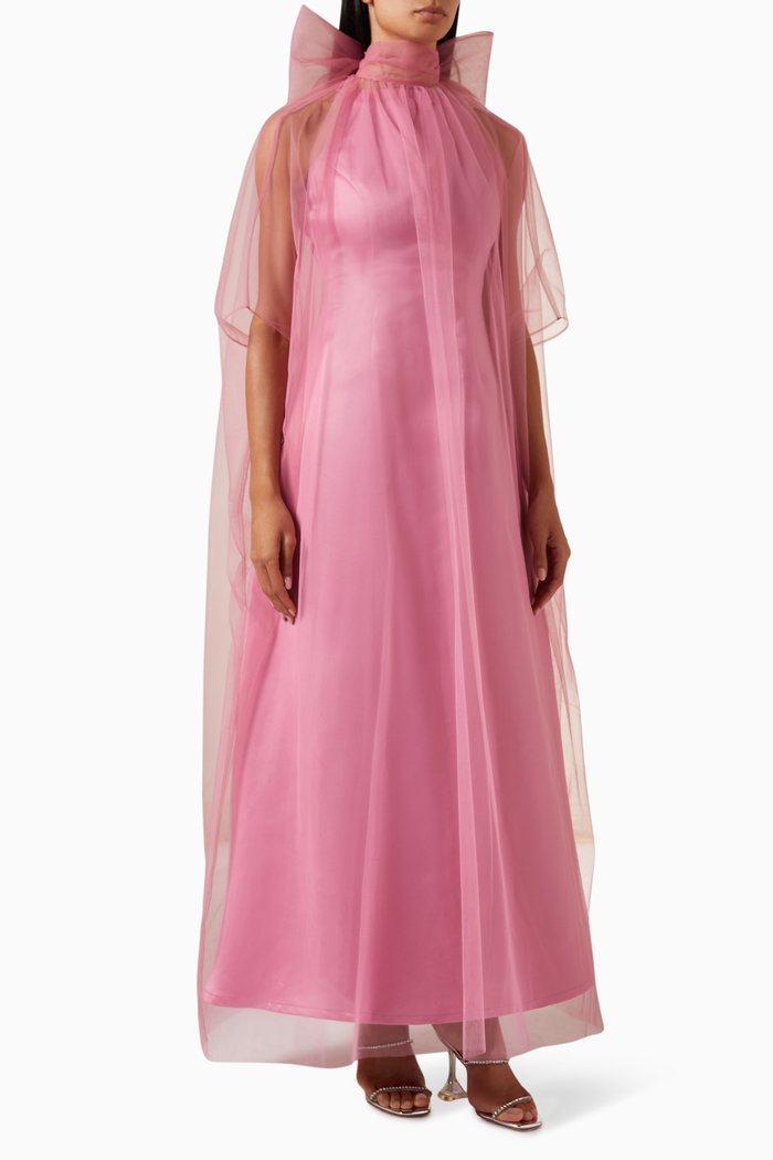 

Cape Maxi Dress in Tulle, Pink