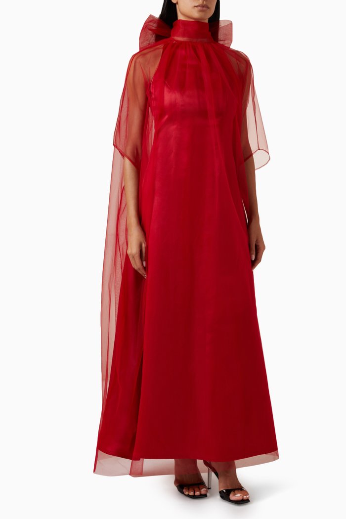 

Cape Maxi Dress in Tulle, Red