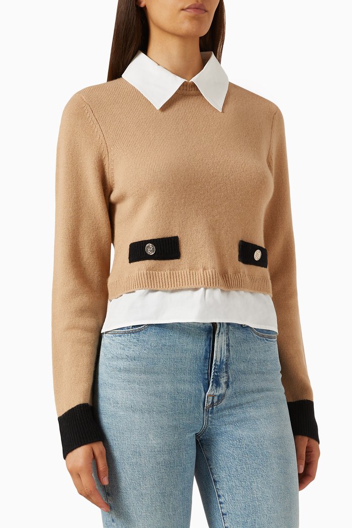 

Cropped Sweater in Wool & Cashmere, Brown