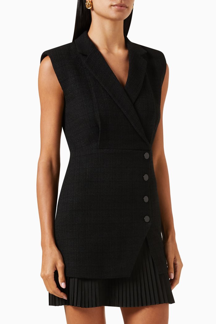 

Alexandrie Pleated Mini Dress in Tweed, Black