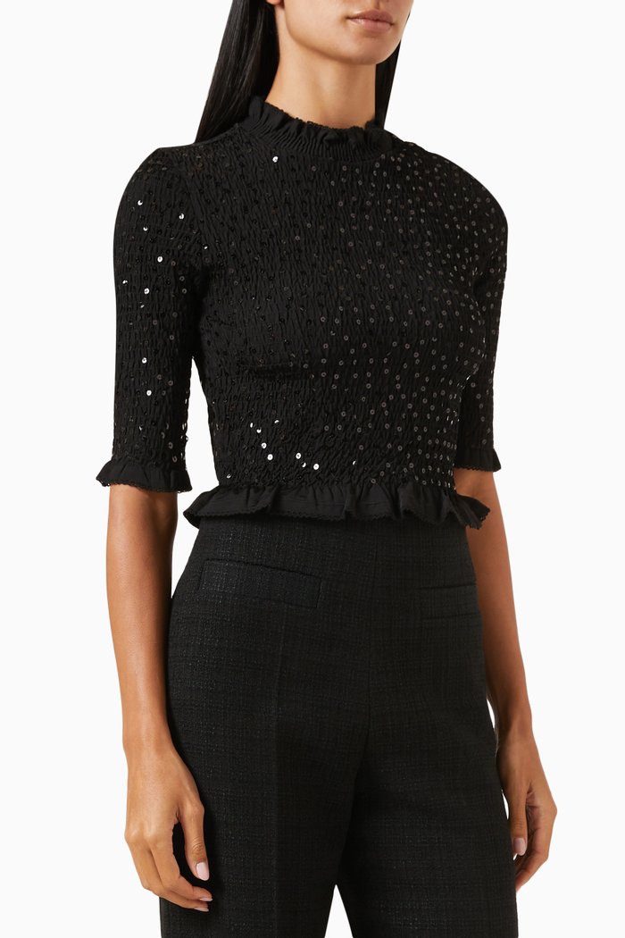 Voltige Sequin Top in Viscose, Black