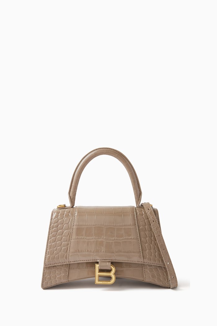 

Small Hourglass Top-handle Bag in Leather, Grey