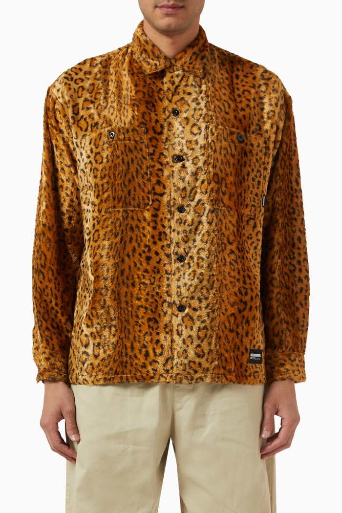 

Leopard-print Fur Shirt, Brown