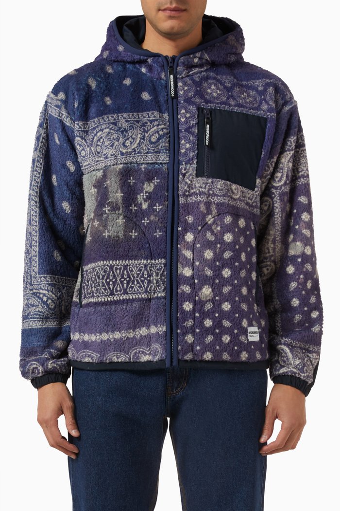 

Bandana-print Hooded Jacket in Fleece, Blue