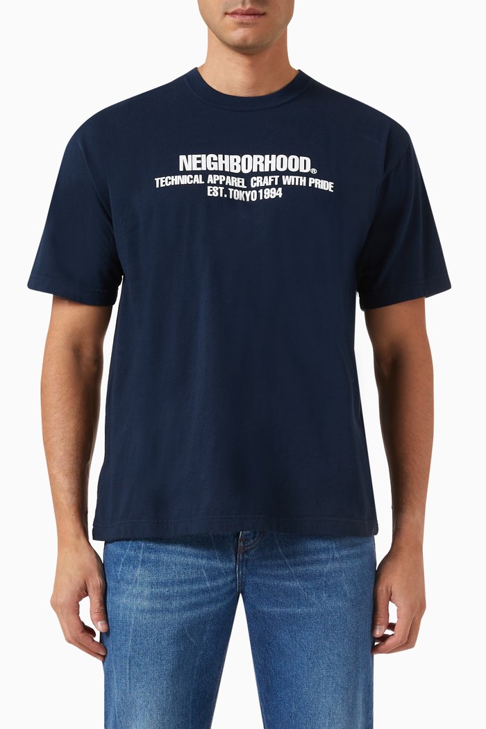 NH Logo Print T-shirt in Cotton Jersey, Blue
