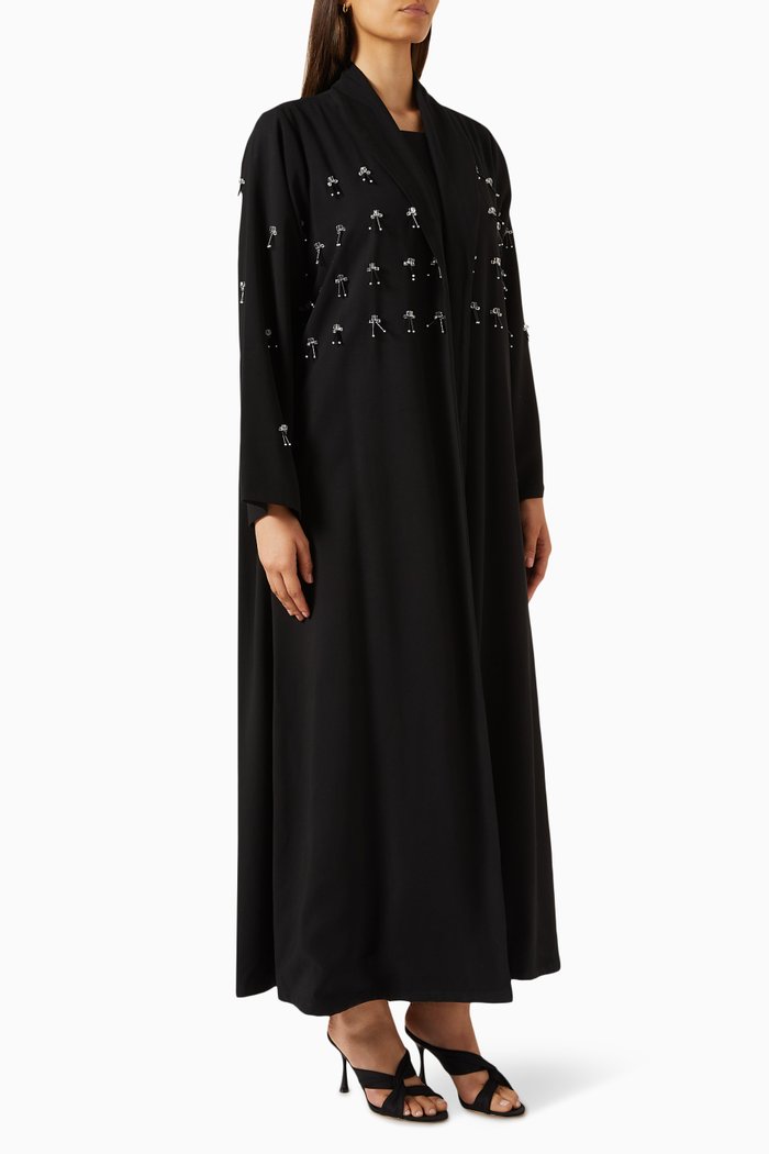 

Zainah-cut Beaded Abaya in Crush Cotton, Black