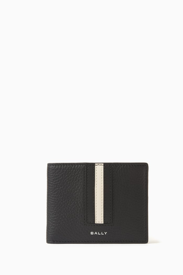

Logo Stripe Bi-fold Wallet in Leather, Black