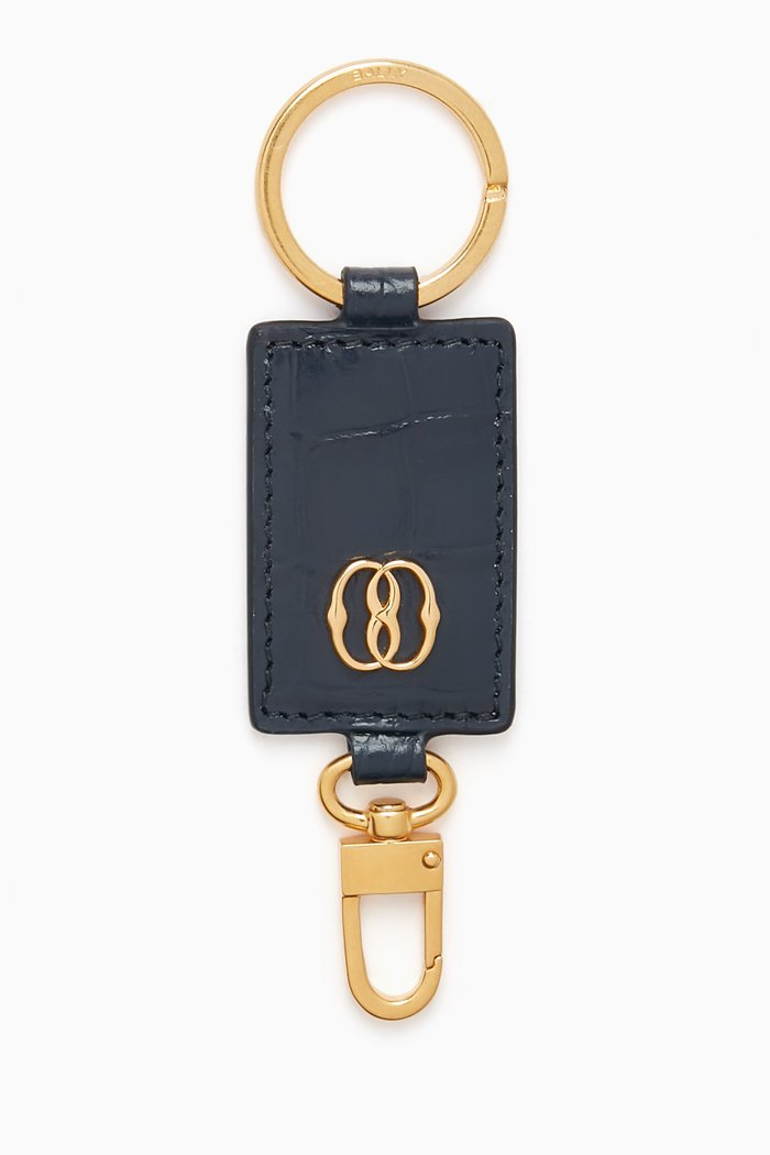 

Emblem Keyring in Croc-embossed Leather, Blue