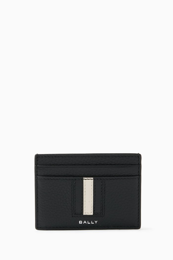 

Logo Stripe Cardholder in Grained Leather, Black