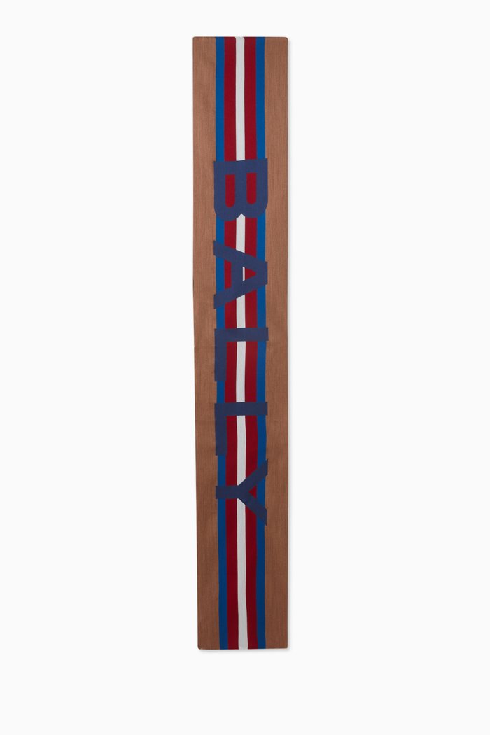 

Logo Stripe Scarf in Virgin Wool, Blue