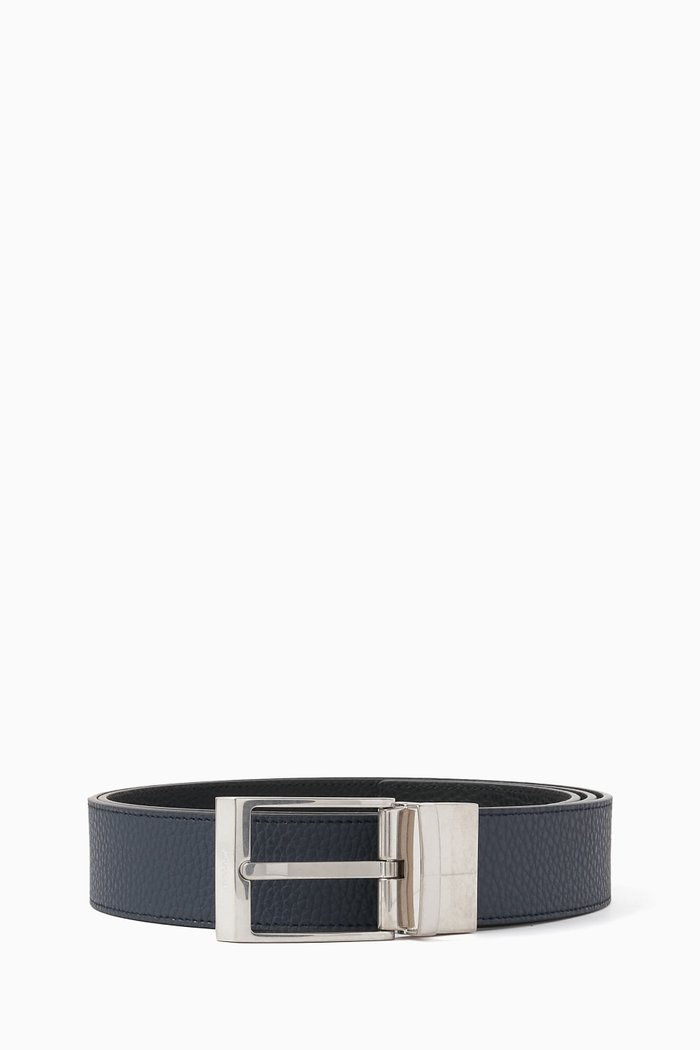 Shiff Reversible Belt in Grained Leather, Blue