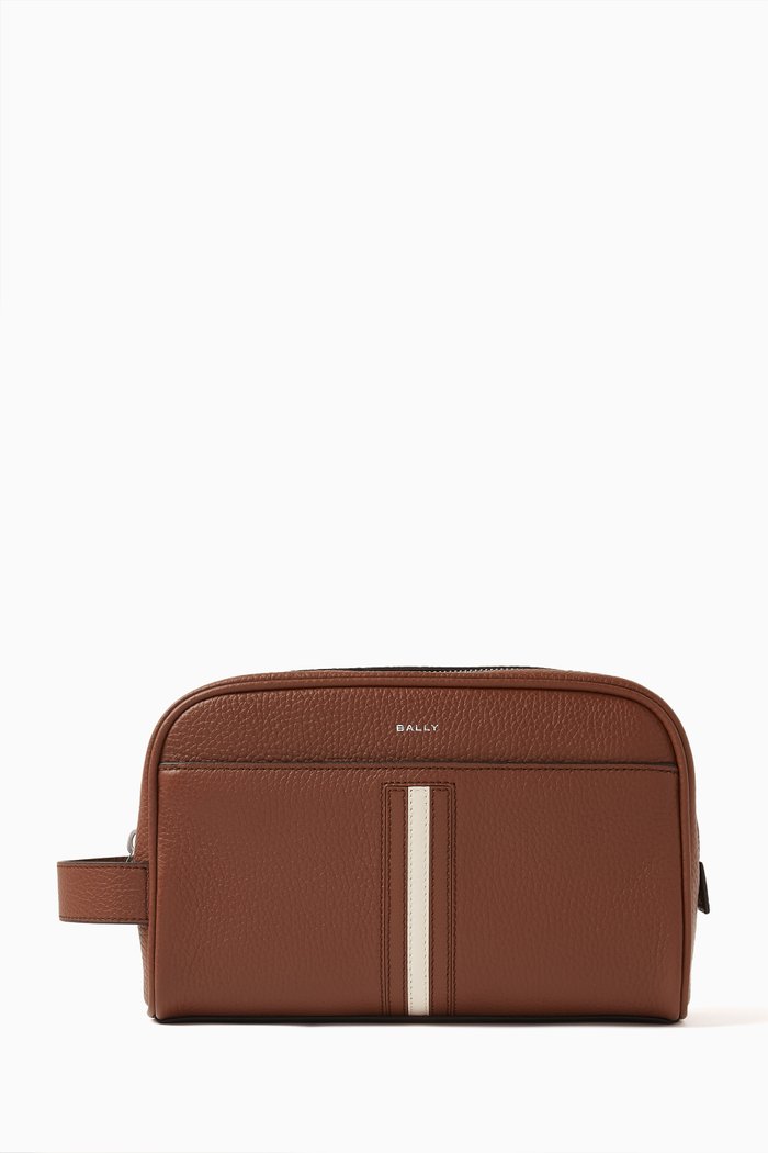 

RBNS Washbag in Grained Leather, Brown