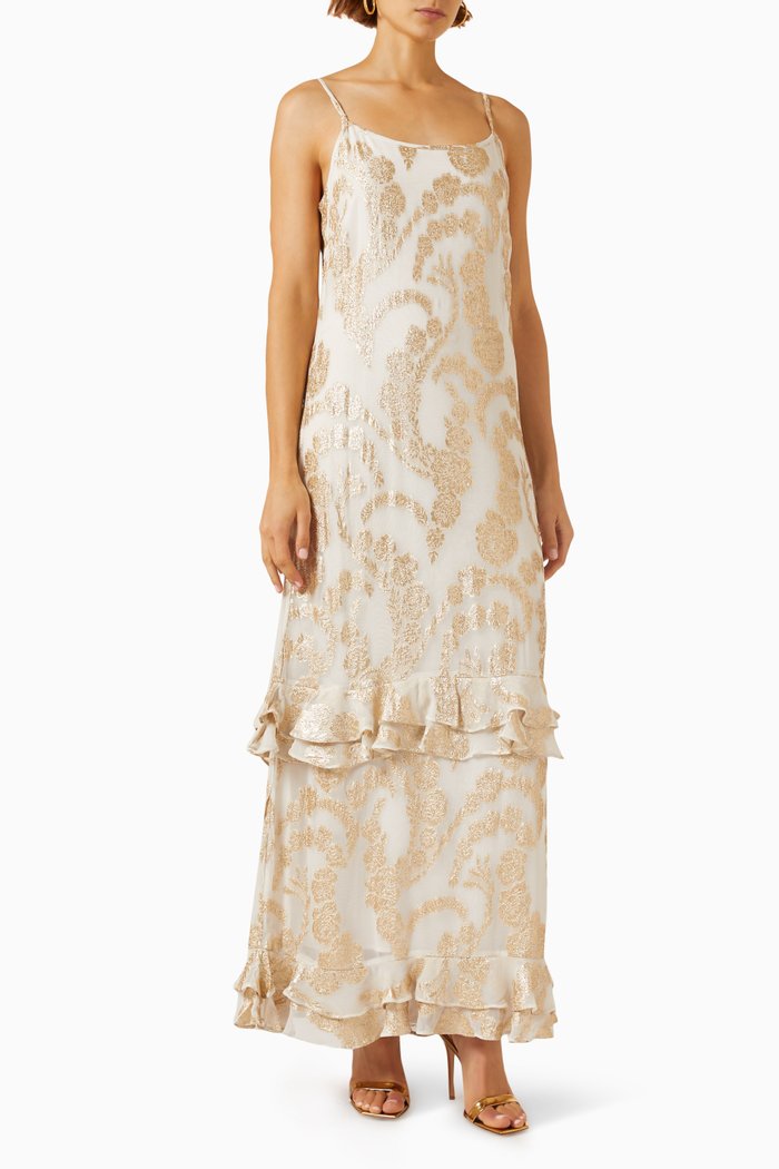 

Strap Maxi Dress in Brocade Georgette, Neutral